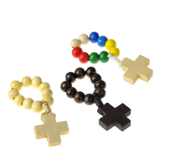 Wholesale Natural Wood Beads Finger Chain Rosary Cross Catholic Rosary