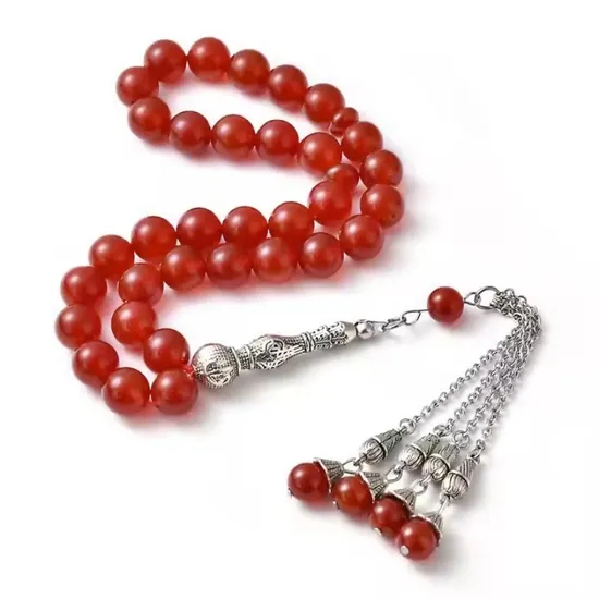 Natural Stone Rosary Yamani Red Aqeeq Stone Tasbih Agate Islamic Prayer Beads