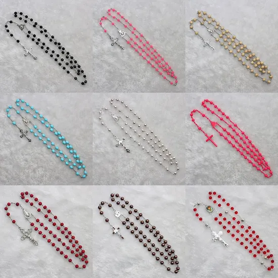 Pearl Rosary Handmade Glass Pearl Beaded Miraculous Medallion Five Decades Virgin Mary Rosaries