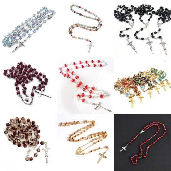 Colorful Rosary Beads Cross Rosary Necklace Christ Jesus Religion Handmade Christian Prayer Beads Jewelry Gifts 