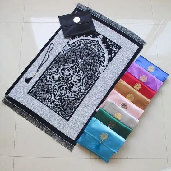 2025 Islamic Prayer Rug Gift Box Set Washable Silk Tapis De Priere Abstract Pattern Tassel Decoration Muslim Prayer Mat Gift Set 