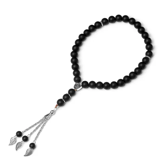 Semi Precious Stone 10mm Beads 33 Black Agate Muslim Prayer Beads Bracelet 