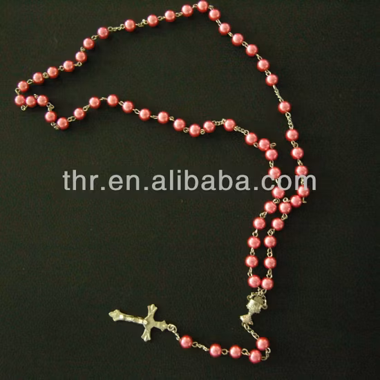 Glass Imitation Pearl Religious Cross Necklace